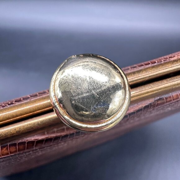 Vintage Purse Lizard Leather Handbag Lesco Mid Century Brown Gold Hardware Retro - Picture 9 of 16
